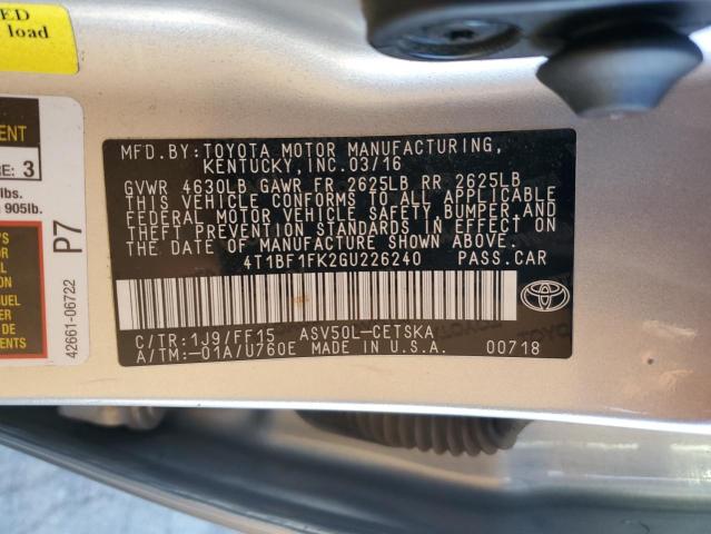 4T1BF1FK2GU226240 - 2016 TOYOTA CAMRY LE SILVER photo 13