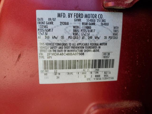 2FMDK48C48BA07508 - 2008 FORD EDGE SEL RED photo 14