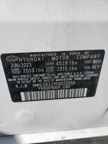 KMHL24JJ7PA072058 - 2023 HYUNDAI SONATA HYBRID WHITE photo 13