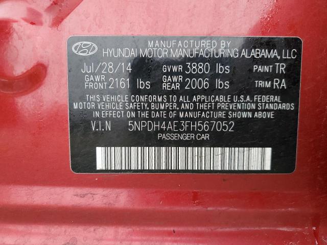 5NPDH4AE3FH567052 - 2015 HYUNDAI ELANTRA SE RED photo 12