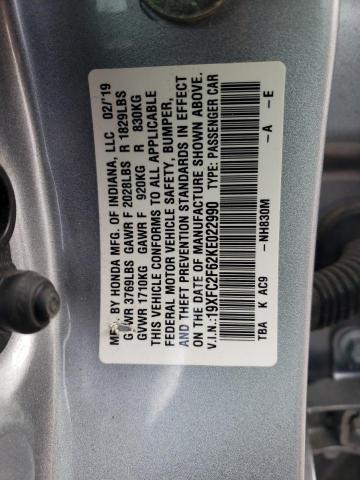 19XFC2F62KE022990 - 2019 HONDA CIVIC LX SILVER photo 12