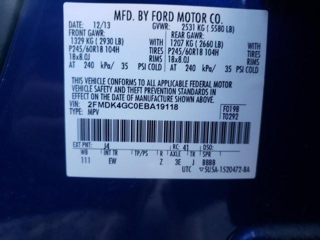 2FMDK4GC0EBA19118 - 2014 FORD EDGE SE BLUE photo 14