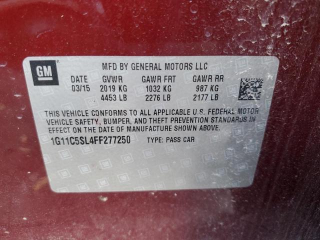 1G11C5SL4FF277250 - 2015 CHEVROLET MALIBU 1LT BURGUNDY photo 12