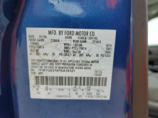 1FMYU03197KA19121 - 2007 FORD ESCAPE XLT BLUE photo 12