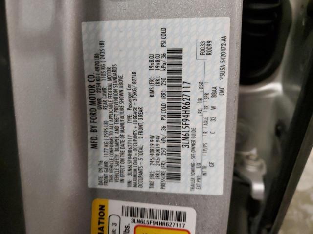 3LN6L5F94HR627117 - 2017 LINCOLN MKZ RESERVE ვერცხლისფერი ფოტო 12