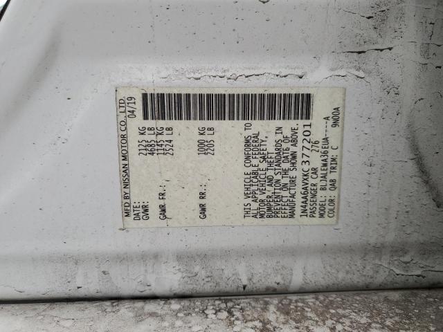 1N4AA6AVXKC377201 - 2019 NISSAN MAXIMA S WHITE photo 13