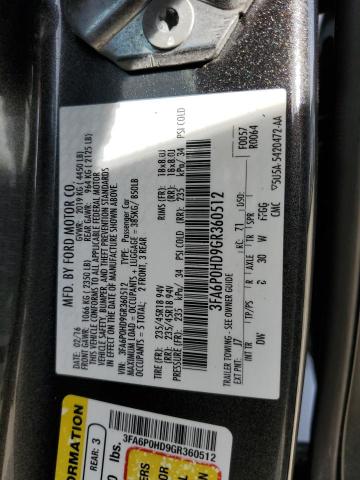 3FA6P0HD9GR360512 - 2016 FORD FUSION SE GRAY photo 12