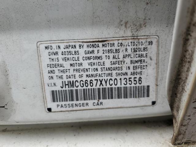 JHMCG667XYC013556 - 2000 HONDA ACCORD EX WHITE photo 12