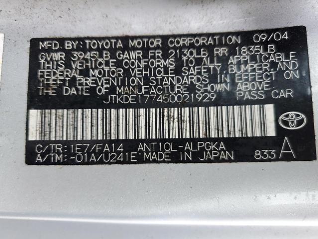 JTKDE177450021929 - 2005 TOYOTA SCION TC 银色 照片 12