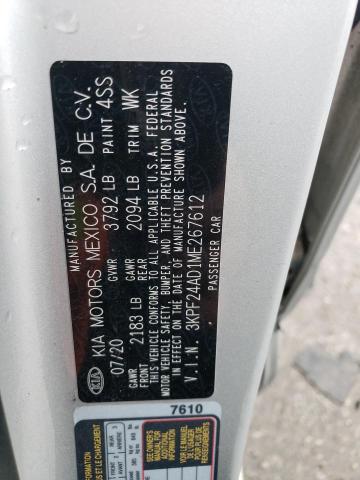 3KPF24AD1ME267612 - 2021 KIA FORTE FE SILVER photo 12