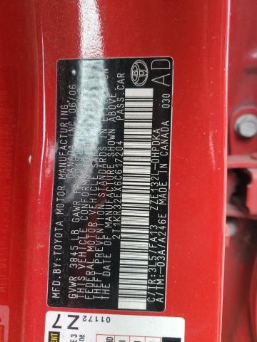 2T1KR32EX6C617204 - 2006 TOYOTA COROLLA MA XR RED photo 12