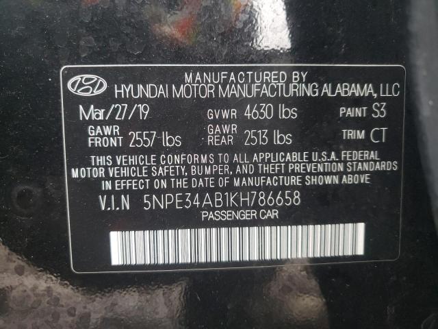 5NPE34AB1KH786658 - 2019 HYUNDAI SONATA LIMITED TURBO BLACK photo 12