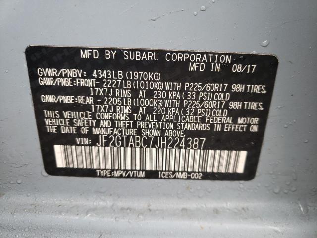 JF2GTABC7JH224387 - 2018 SUBARU CROSSTREK PREMIUM Կապույտ լուսանկար 12