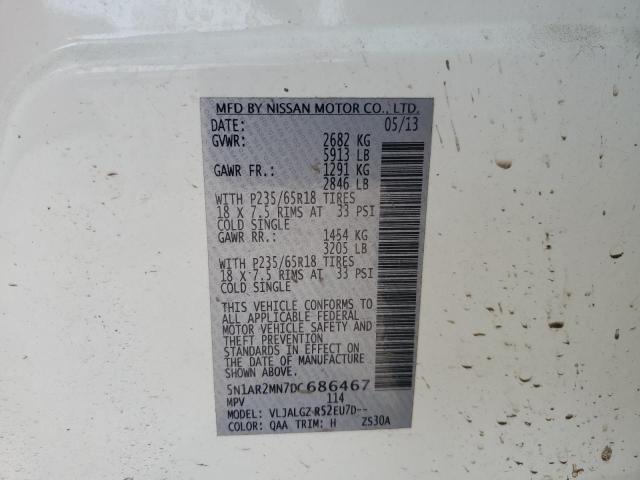 5N1AR2MN7DC686467 - 2013 NISSAN PATHFINDER S 白色 照片 12