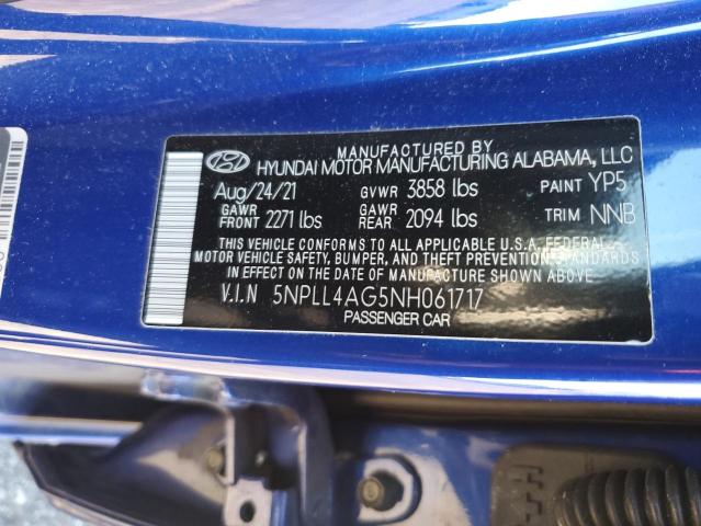 5NPLL4AG5NH061717 - 2022 HYUNDAI ELANTRA SE BLUE photo 13