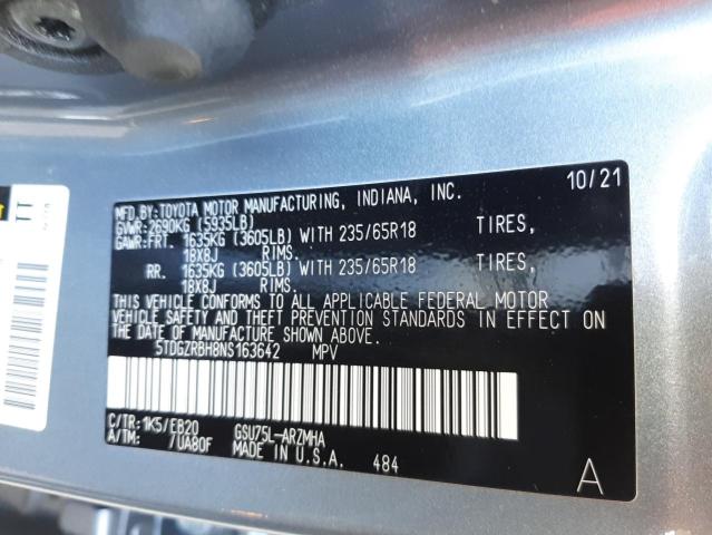 5TDGZRBH8NS163642 - 2022 TOYOTA HIGHLANDER XLE BLUE photo 13