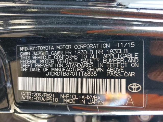 JTDKDTB37G1116838 - 2016 TOYOTA PRIUS C BLACK photo 13