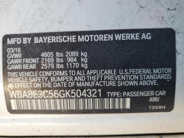 WBA8E3C56GK504321 - 2016 BMW 328 XI SULEV WHITE photo 12