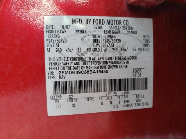 2FMDK49C88BA15450 - 2008 FORD EDGE LIMITED RED photo 13