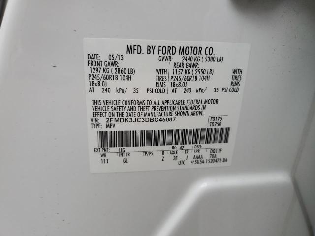 2FMDK3JC3DBC45087 - 2013 FORD EDGE SEL WHITE photo 13