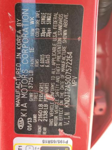 KNDJT2A50D7572264 - 2013 KIA SOUL RED photo 13