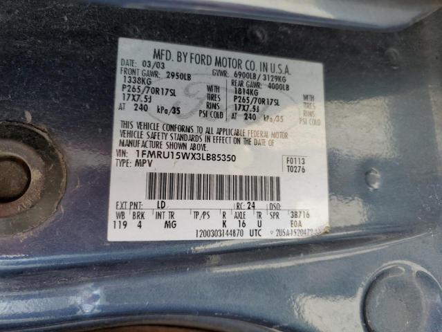 1FMRU15WX3LB85350 - 2003 FORD EXPEDITION XLT BLUE photo 13