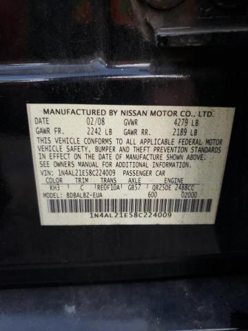 1N4AL21E58C224009 - 2008 NISSAN ALTIMA 2.5 BLACK photo 12