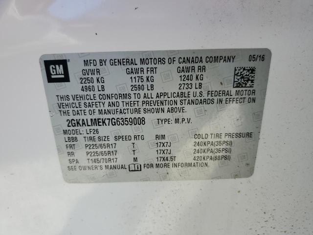 2GKALMEK7G6359008 - 2016 GMC TERRAIN SLE WHITE photo 13