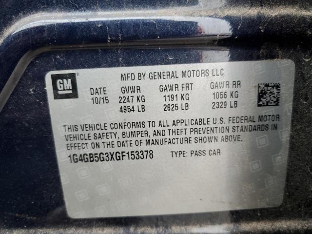 1G4GB5G3XGF153378 - 2016 BUICK LACROSSE BLUE photo 12