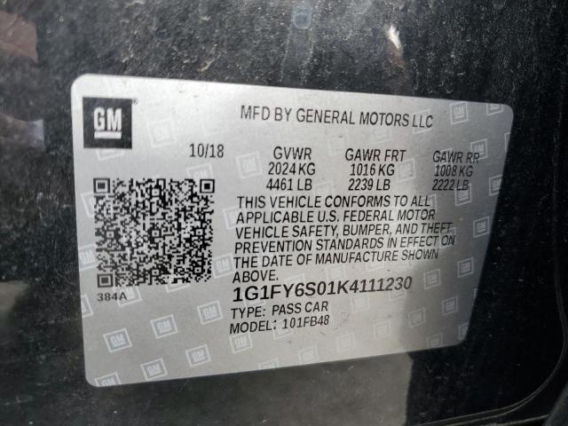1G1FY6S01K4111230 - 2019 CHEVROLET BOLT EV LT BLACK photo 12