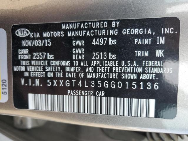 5XXGT4L35GG015136 - 2016 KIA OPTIMA LX GRAY photo 12