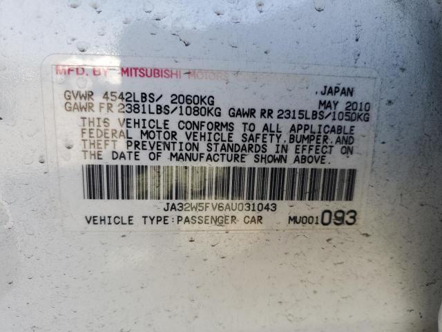 JA32W5FV6AU031043 - 2010 MITSUBISHI LANCER EVOLUTION MR WHITE photo 12