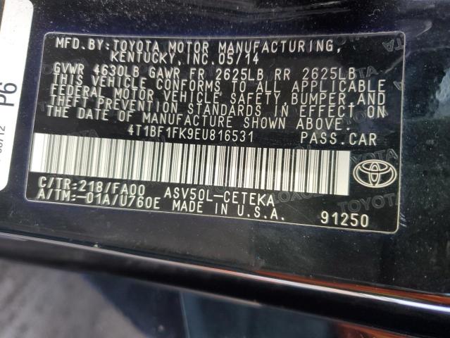 4T1BF1FK9EU816531 - 2014 TOYOTA CAMRY L BLACK photo 13