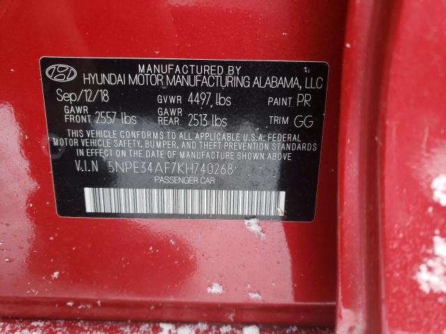 5NPE34AF7KH740268 - 2019 HYUNDAI SONATA LIMITED RED photo 12