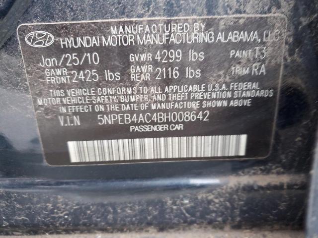 5NPEB4AC4BH008642 - 2011 HYUNDAI SONATA GLS BLACK photo 12