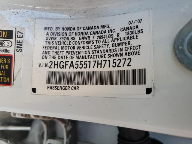 2HGFA55517H715272 - 2007 HONDA CIVIC SI WHITE photo 13