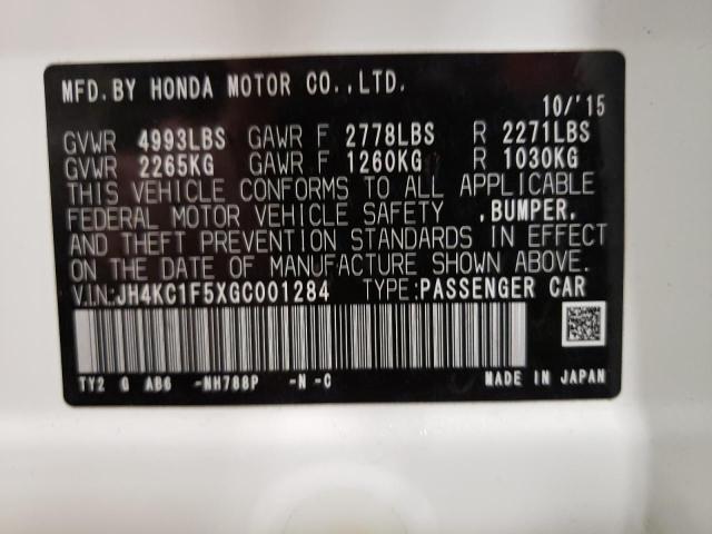 JH4KC1F5XGC001284 - 2016 ACURA RLX TECH WHITE photo 12