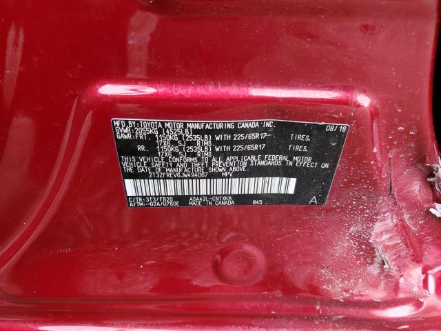 2T3ZFREV6JW494067 - 2018 TOYOTA RAV4 LE RED photo 13