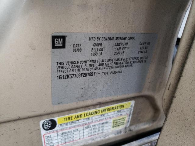 1G1ZK57708F281851 - 2008 CHEVROLET MALIBU LTZ 棕色 照片 12