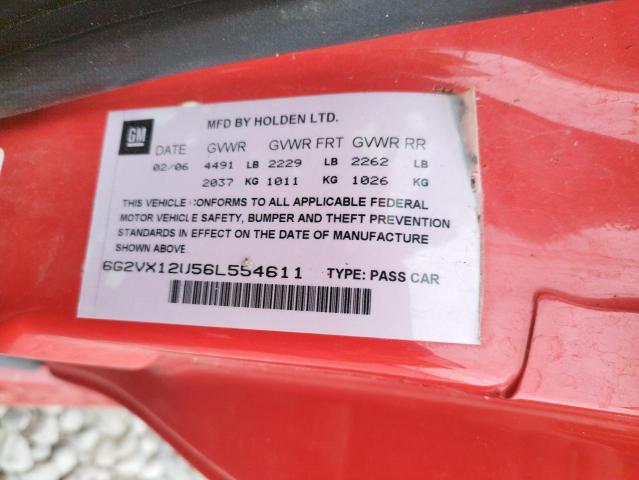 6G2VX12U56L554611 - 2006 PONTIAC GTO RED photo 10