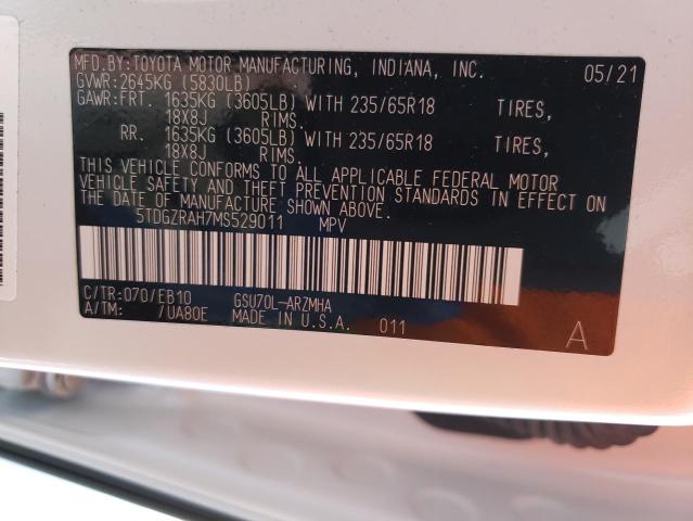 5TDGZRAH7MS529011 - 2021 TOYOTA HIGHLANDER XLE WHITE photo 13