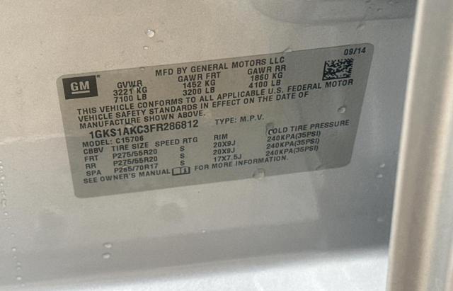 1GKS1AKC3FR286812 - 2015 GMC YUKON SLE SILVER photo 10