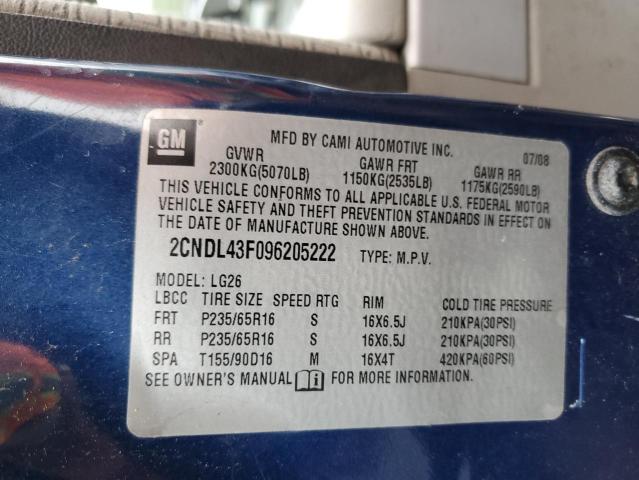 2CNDL43F096205222 - 2009 CHEVROLET EQUINOX LT BLUE photo 12