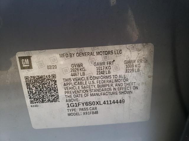 1G1FY6S0XL4114449 - 2020 CHEVROLET BOLT EV LT GRAY photo 12