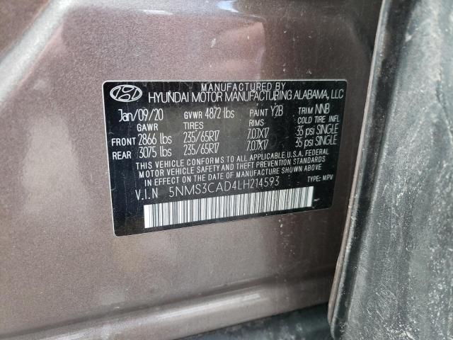 5NMS3CAD4LH214593 - 2020 HYUNDAI SANTA FE SEL BROWN photo 14