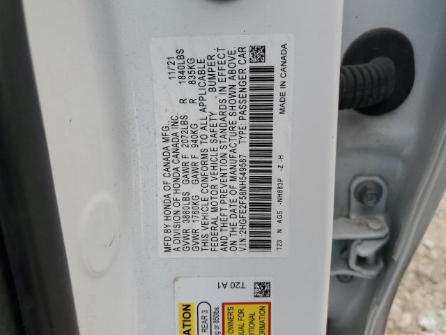 2HGFE2F58NH549587 - 2022 HONDA CIVIC SPORT Սպիտակ լուսանկար 12