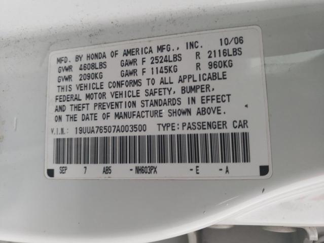 19UUA76507A003500 - 2007 ACURA TL TYPE S WHITE photo 12