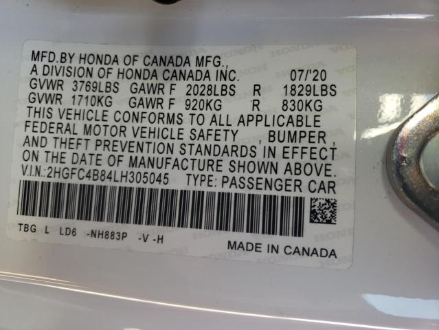 2HGFC4B84LH305045 - 2020 HONDA CIVIC SPORT 白色 照片 12
