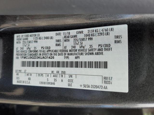 1FMCU9GD3KUA31426 - 2019 FORD ESCAPE SE CHARCOAL photo 13