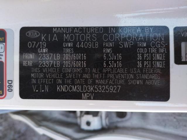 KNDCM3LD3K5325927 - 2019 KIA NIRO LX WHITE photo 13